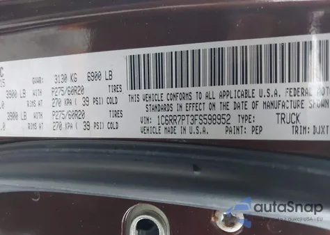 2015 Ram 1500 Laramie Longhorn z USA, uszkodzony, nr VIN 1C6RR7PT3FS598952